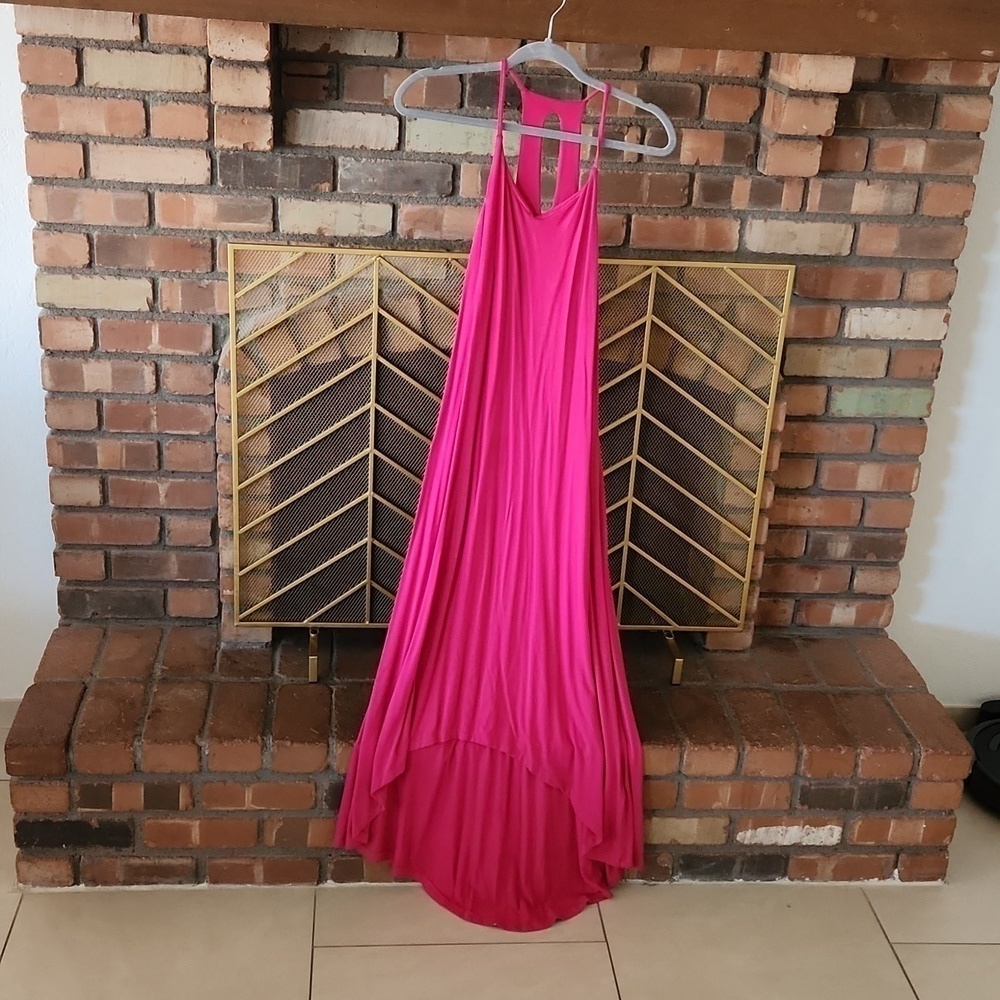 TABITHA Webb Womens Maxi Dress. Size Small Hot Pink High Low Spaghetti Strap
